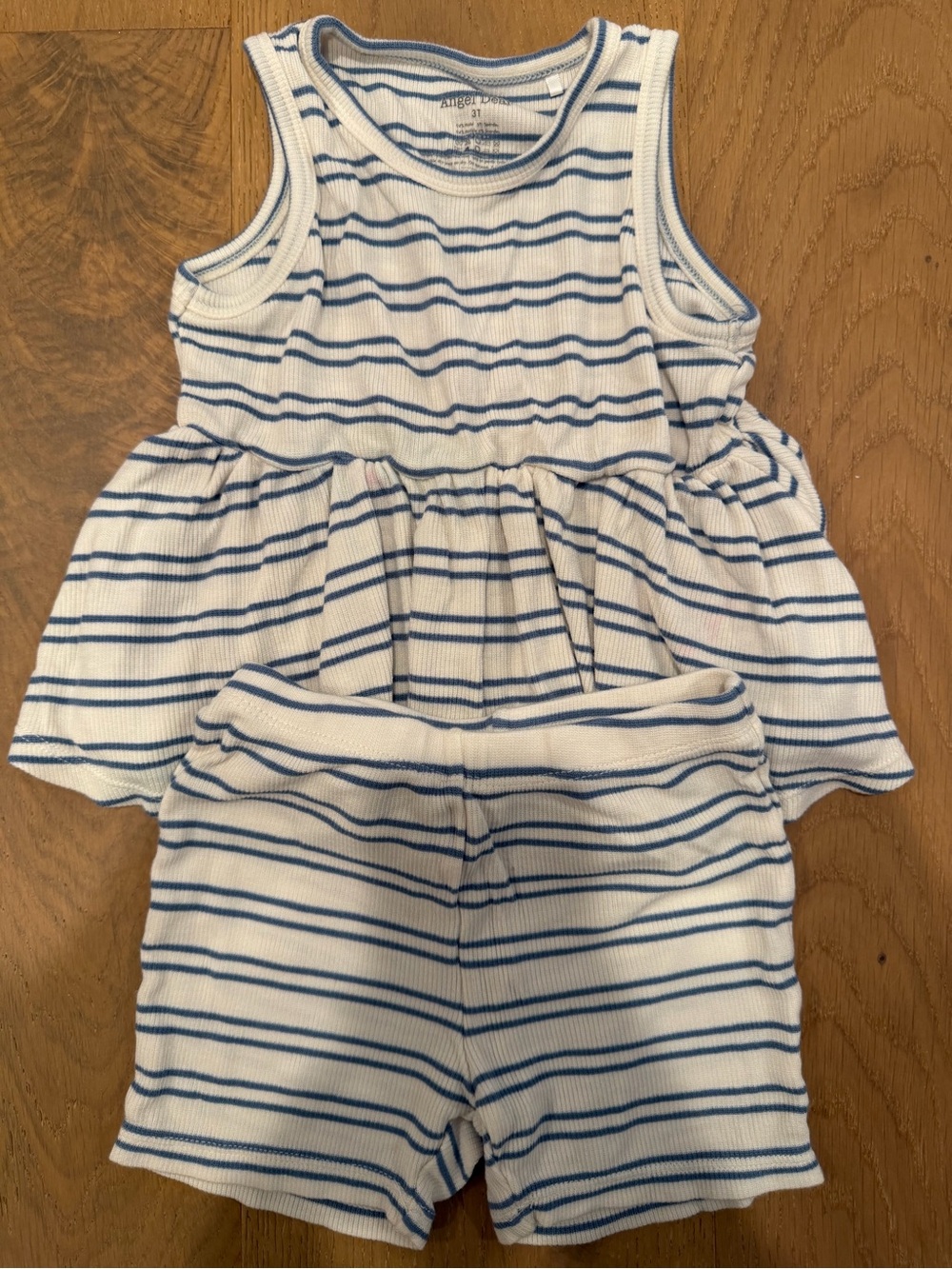 Angel Dear White and Blue Striped Tank Top & Shorts Set
